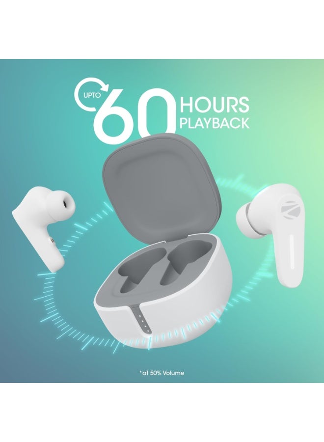 ZEBRONICS Sound Bomb 7 Bluetooth TWS in Ear Earbuds with 60H Playtime, ENC Mic, Rapid Charge, Upto 50ms Gaming Mode, Flash Connect, Voice Assistant, Smooth Touch Control, BT v5.2, Type C (White) - Image 4